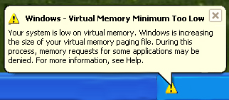 virtual memory too low from windows xp