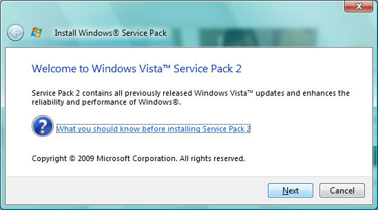 vista service pack 2 offline install