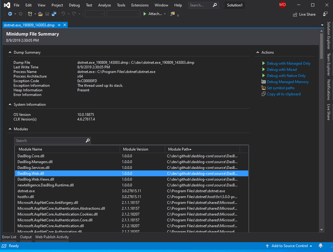 Visual Studio-Absturz, Dateien löschen