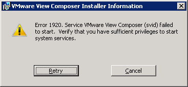 error 1920 vmware authorization service