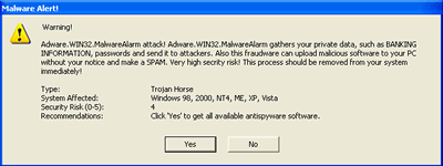 경고 애드웨어 및 스파이웨어 win32 Malwarealarm