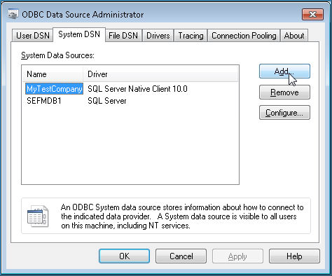 where are odbc connections stored in windows 7