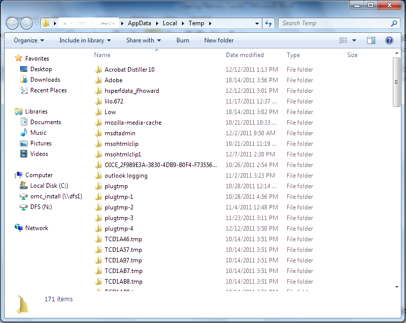 where can i find temporary folder in windows 7