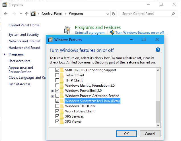 subsistemas opcionales de Windows 8