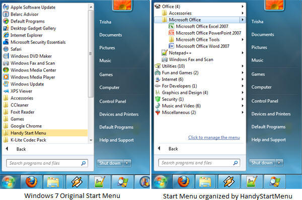 windows 7 start menu program groups