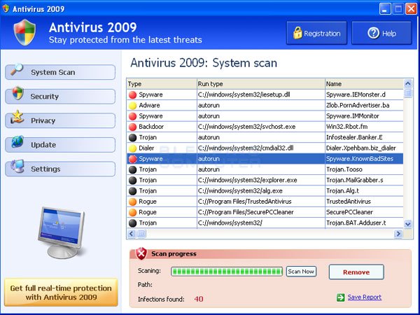instruktioner för borttagning av windows antivirus 2009