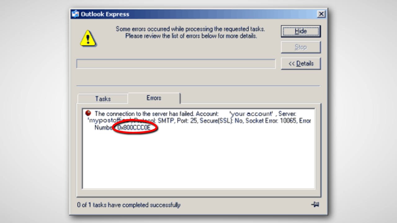 Windows live error username 0x800ccc0e