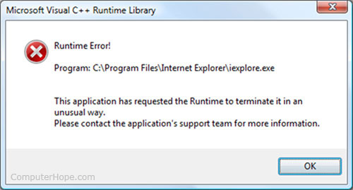 mensaje de error de tiempo de ejecución de Windows