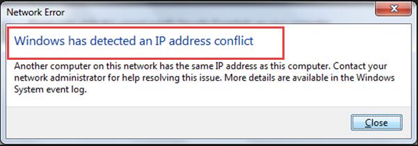 windows - solución de conflicto de dirección IP de error