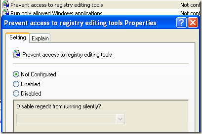 Windows escribe para deshabilitado por el registro del administrador