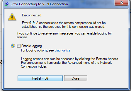 regla de error de Windows VPN 619