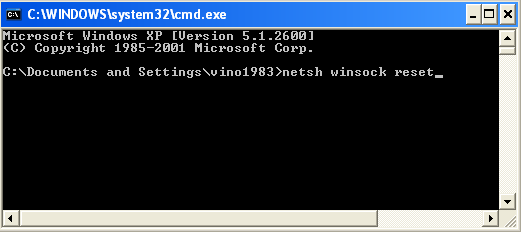 windows xp reset to zero winsock