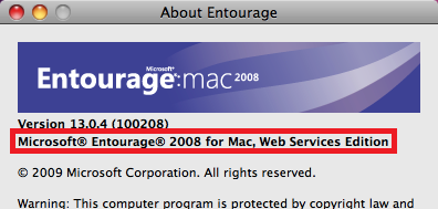 вы не можете установить редакцию веб-обслуживания Entourage 2008
