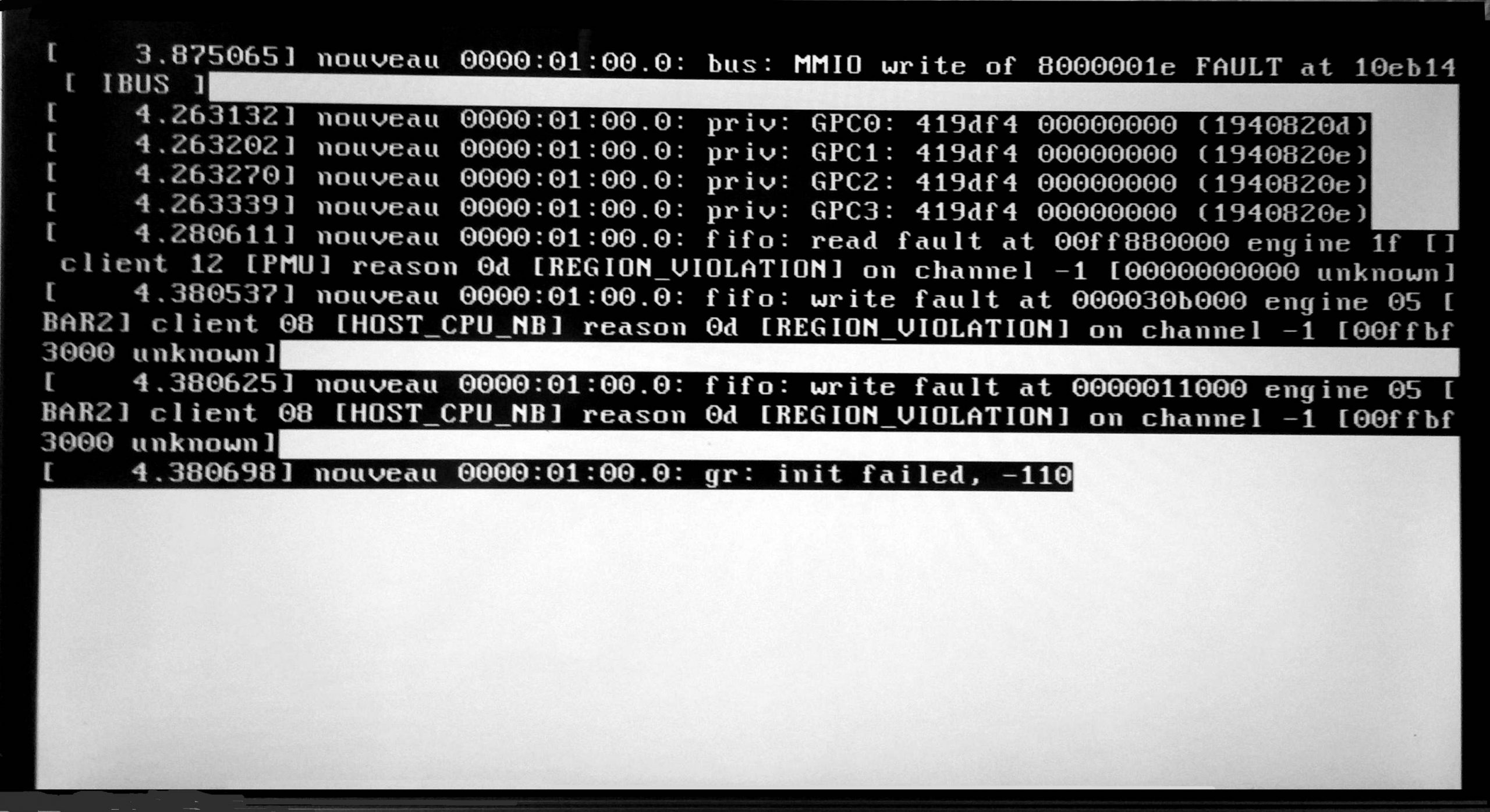 Failed init game. Nouveau ошибки. Системная ошибка дос. Процессор MMIO. Live USB Error: secure Boot.